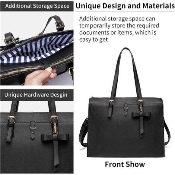 Keyli 4pc Sets Laptop Bag for Women Large Leather Laptop Briefcase with USB - Picture 5 of 7